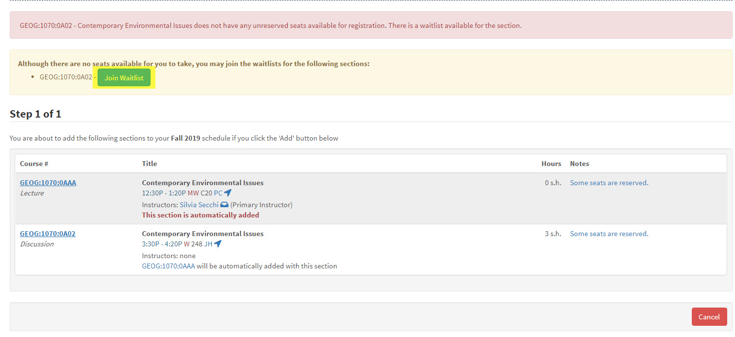 MyUI is now able to see that the student does not qualify to add the course and the student has a button to "Join Waitlist".