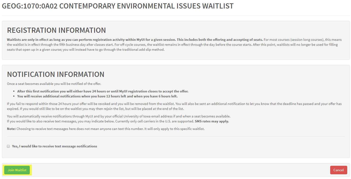 Students will then see additional Registration and Notification information.