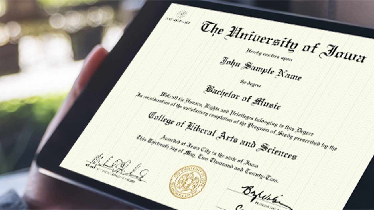 Sample Electronic University of Iowa Diploma