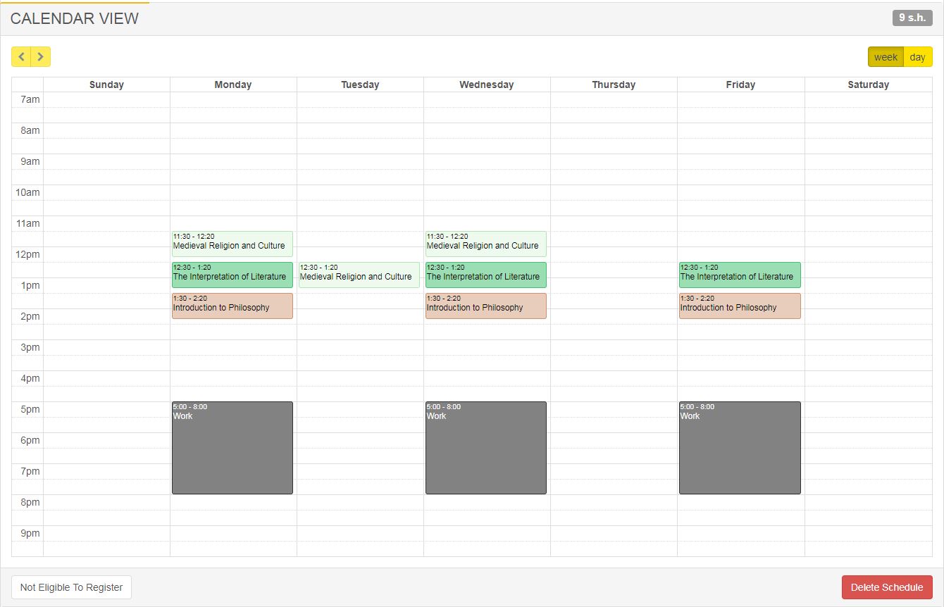 Preferred Schedules Office of the Registrar